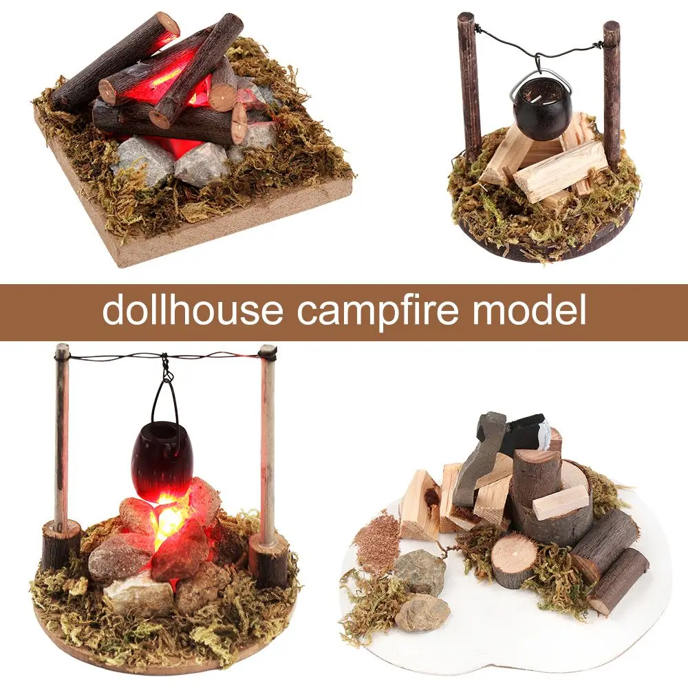 1:12 Scale Playing House Micro Landscape Fairy Garden Decor Dollhouse Bonfire Villa Scene Model Miniatures Campfire