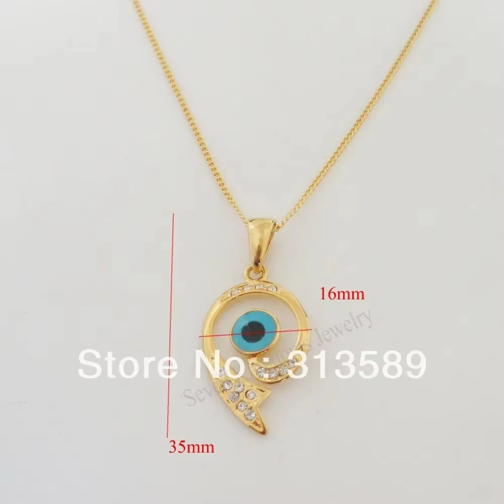 YELLOW GOLD PLATED 18INCH LINK NECKLACE EVIL EYE SPIRAL SHAPE CZ STONE PENDANT GREAT GIFT