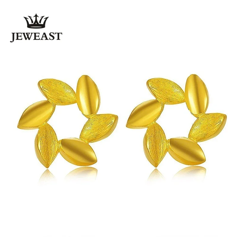 ZZZ 24k Pure Gold Stud Earrings Simple and Generous Fashion andSpring Flowers Symbolize The Young Eros  Light 999Soild Gold A