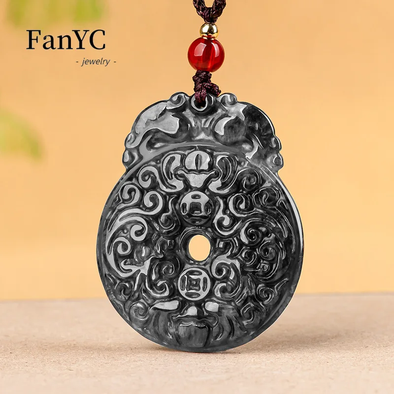 Myanmar A-goods Jadeite Antique Lucky Amulet Pendant Hand-carved Exquisite Personality Jade Necklace Men and Women Holiday Gift