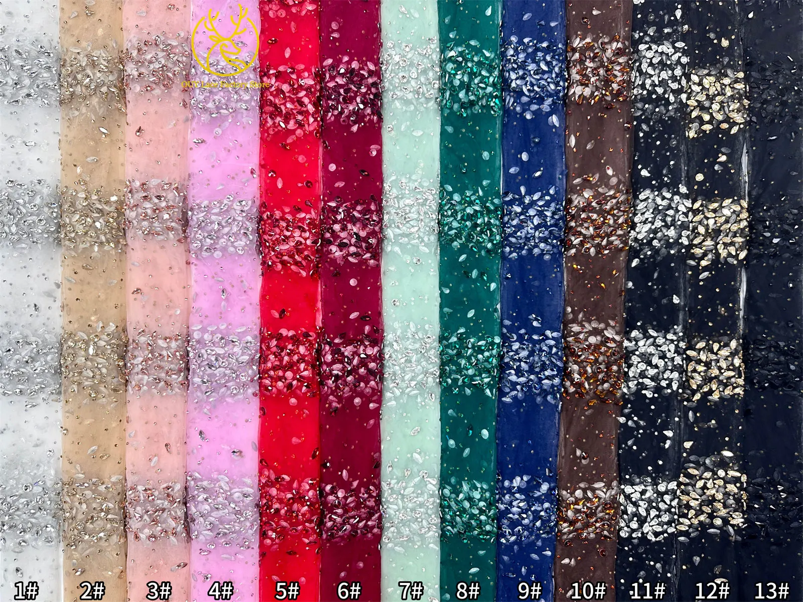 Goldener Luxus-Tüll-Spitzenstoff aus Dubai, hochwertiger nigerianischer afrikanischer Diamant-Tüll-Spitzenstoff für Hochzeitskleidung. – Detail 24