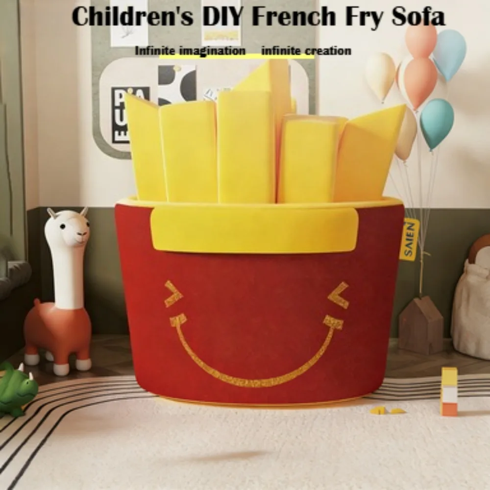 Kids Modular Foam Play Sofa French Fries Shape | Creative DIY Combination Couch | Soft Velvet Toddler Seating