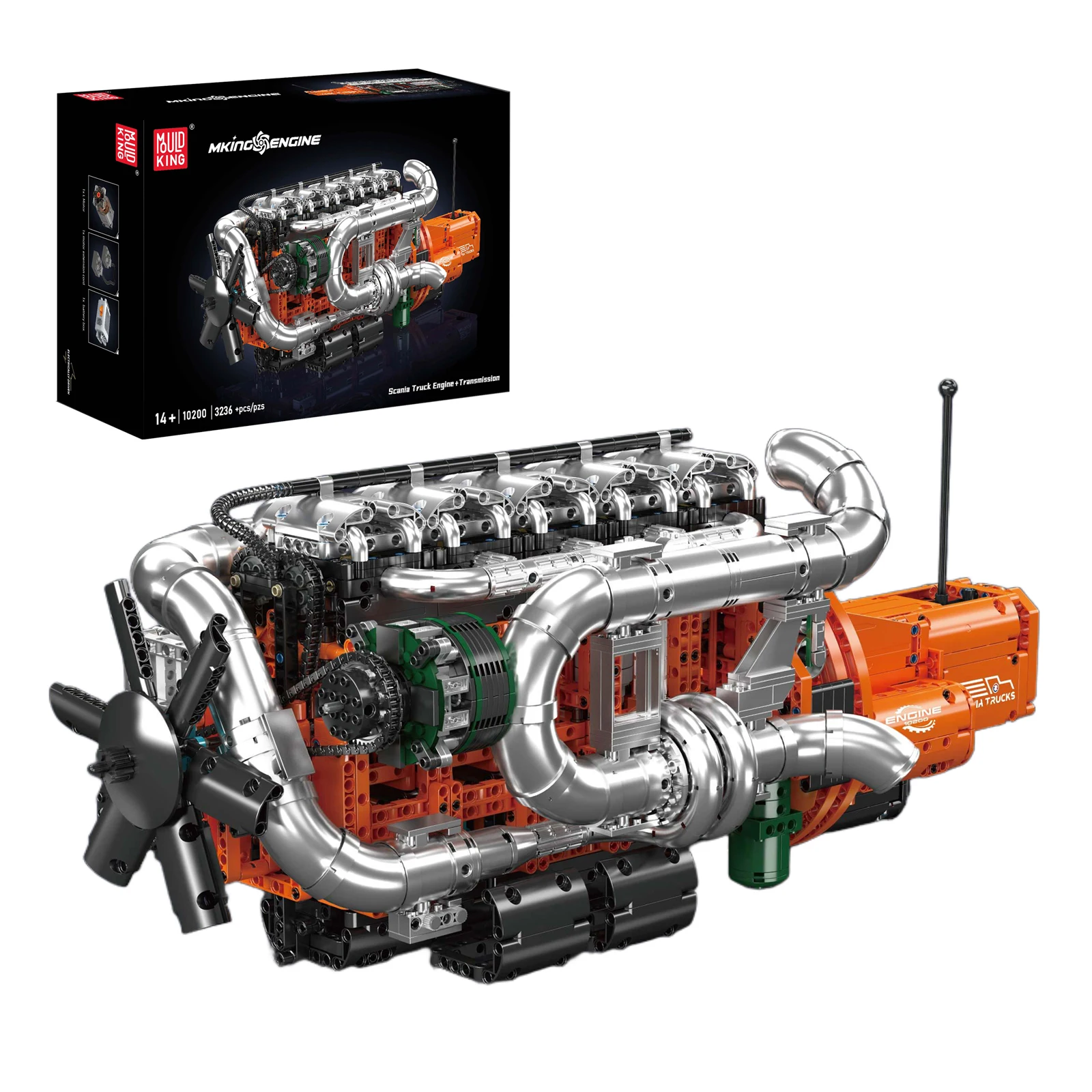 

Конструктор Mould King 10200: Модель двигателя грузовика Scania с моторизованной трансмиссией, 3236 деталей, MOC, коробка с батареями, строительные блоки, набор кирпичиков