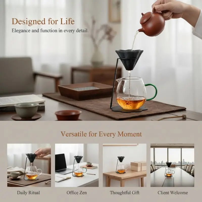 Ceramic Tea Strainer Set Heat Resistant Microporous Rust Free for Office Workplace Daily Tea Brewing Use