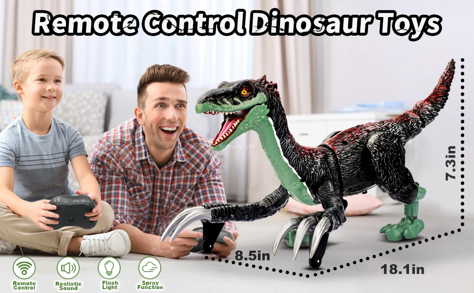 Remote Control T Rex Dinosaur Toy - 18.1" Walking Roaring RC Dinosaur With Spray Function