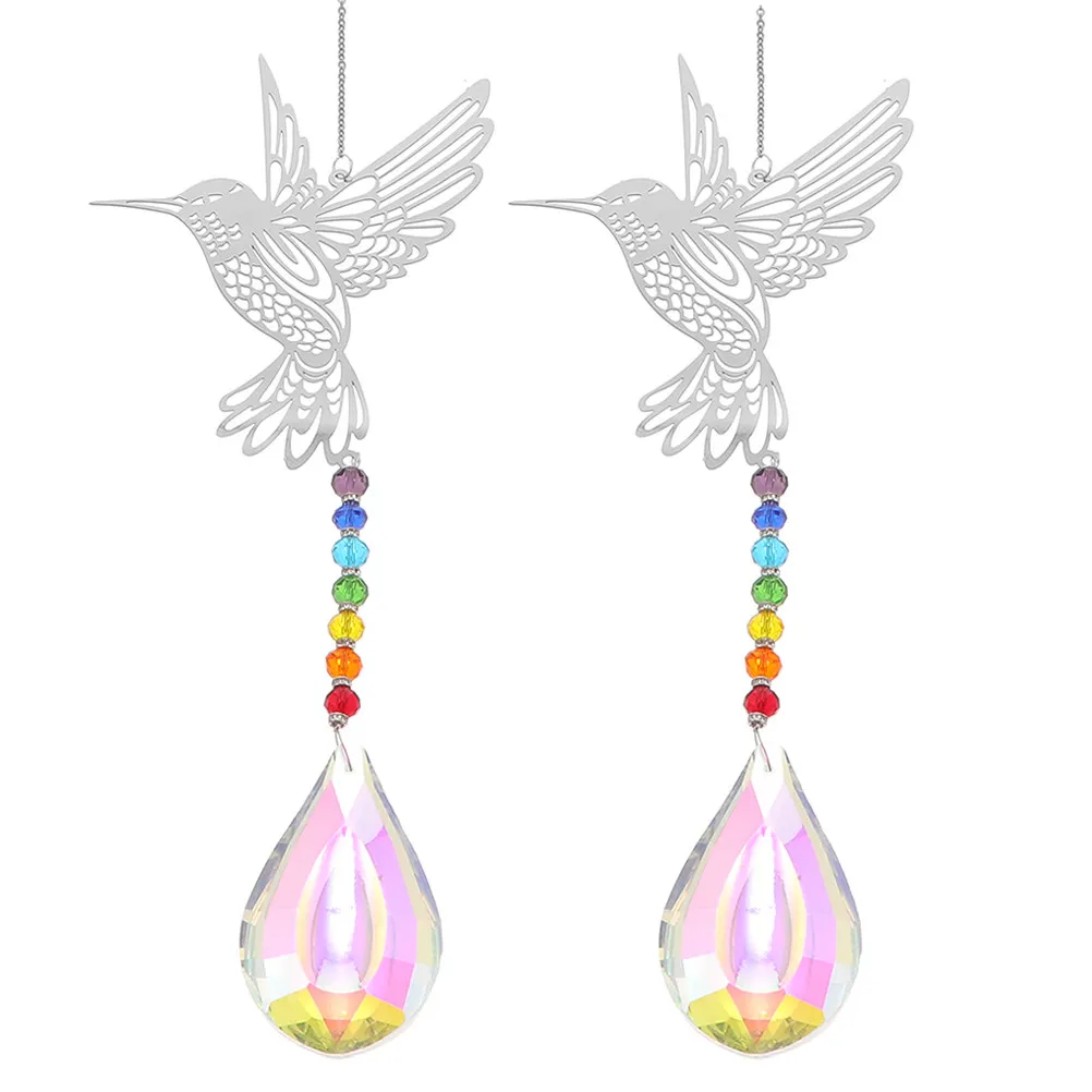 2Pcs Hummingbird Hanging Sun Catchers Colorful Crystal Pendants Window Decor Light Catcher Prisms Decorative Garden Indoor