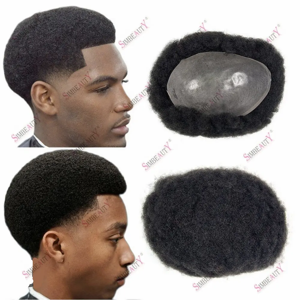 4 مللي متر الأفرو مجعد الشعر الذكور الشعرية دائم رقيقة الجلد بولي Prosthesis الرجال استبدال نظام وحدة الرجال الشعر المستعار 100% باروكة من شعر طبيعي