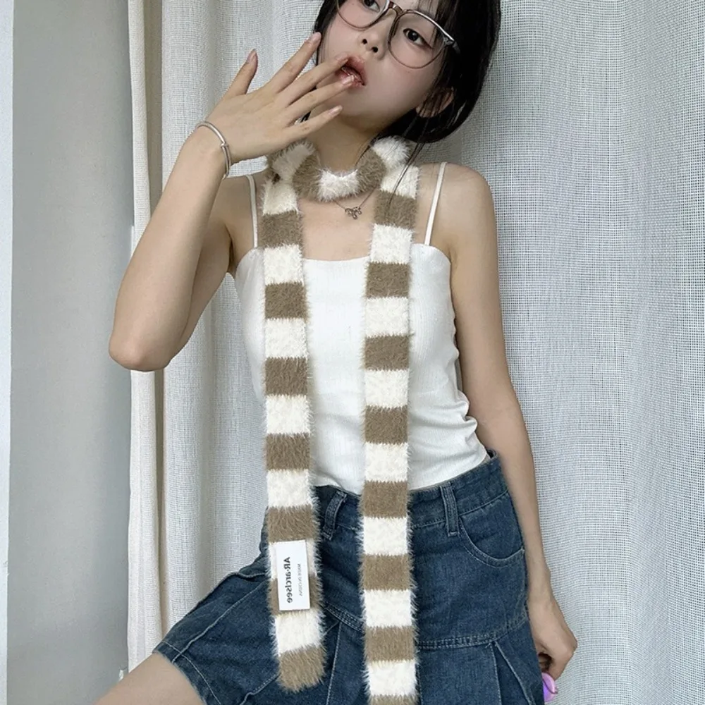 Clothing Accessories Y2 Striped Scarf Knitted Wool Soft Sausage Thin Scarf Warm Plush Long Narrow Scarves Women Men