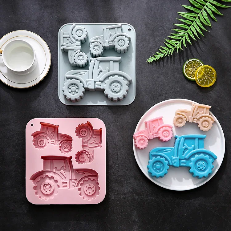 3 Holes of Different Sizes Tractor Shape Silicone Mold Fondant Cake Chocolate Mold Ice Cube Cake Mould Baking Accessories