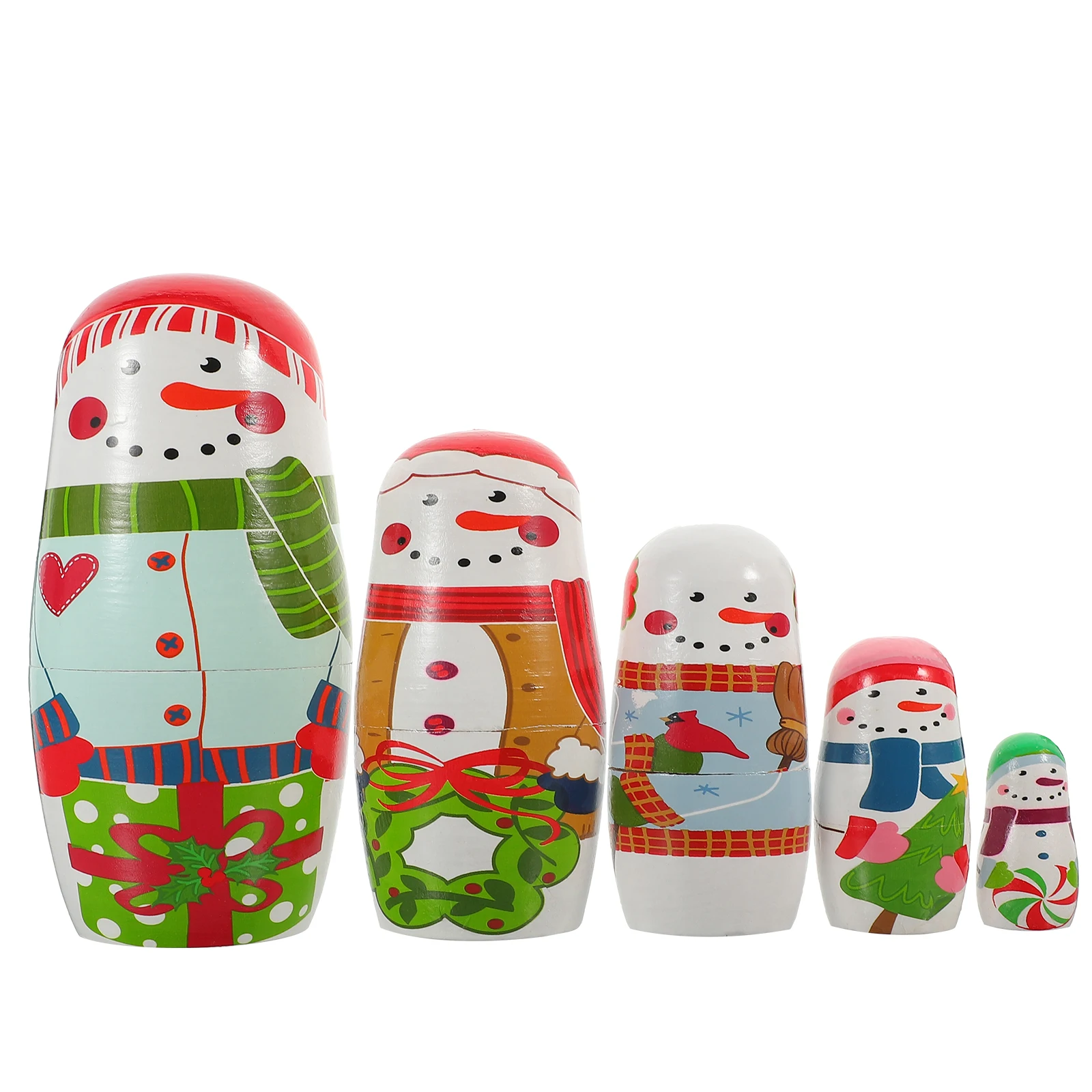 

5PCS Snowman Matryoshka Russian Nesting Wood Handmade Toy nament Decoration Kids Bright Colors Festival Gift Xmas Home