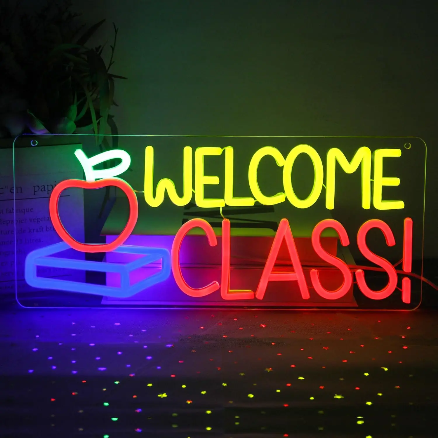 Welcome Class LED Neon Sign Student Classroom Apple Book Wall Colorful Back to School Art for School Opens Party Decorations
