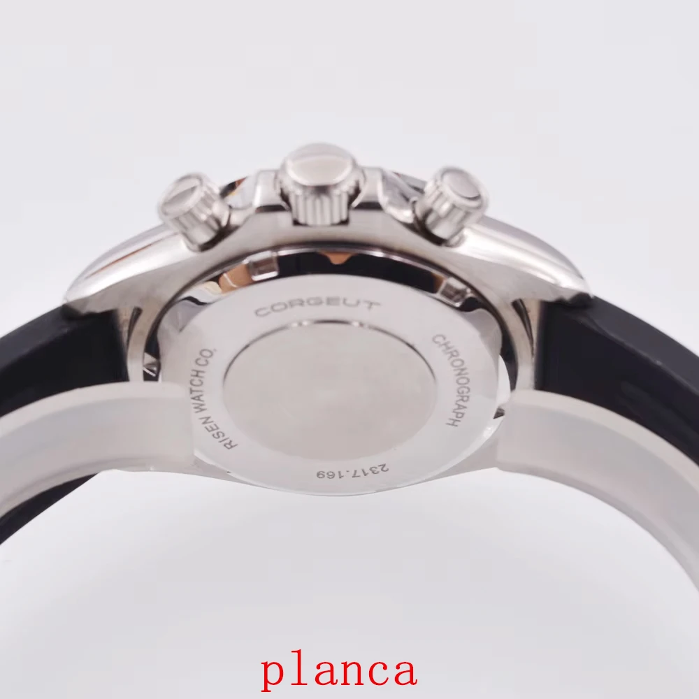 Relógio de quartzo masculino 40mm relógios multifuncionais pulseira de borracha cronógrafo vidro safira relógio masculino