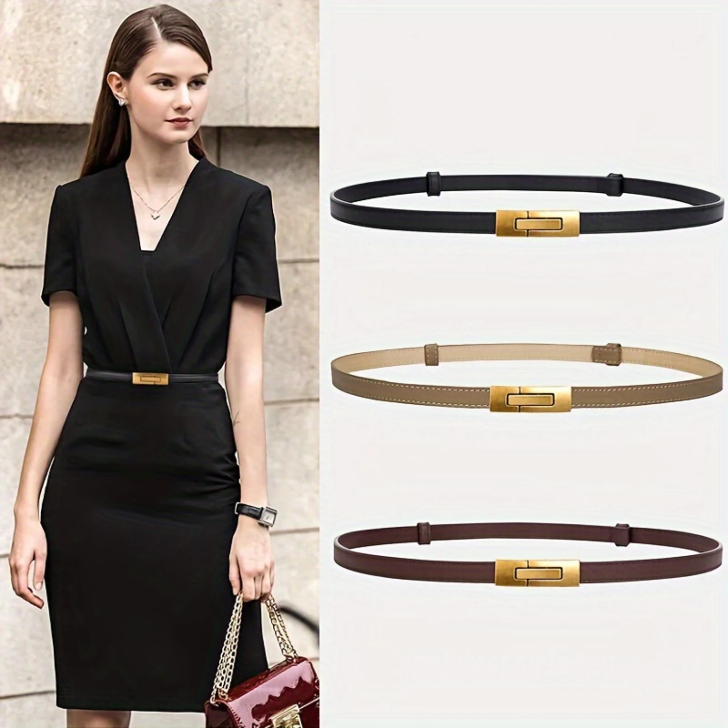 Vintage Adjustable Skinny Thin genuine leather Belts For Women Classic Solid Color Waistband Trendy Coat Dress Belt