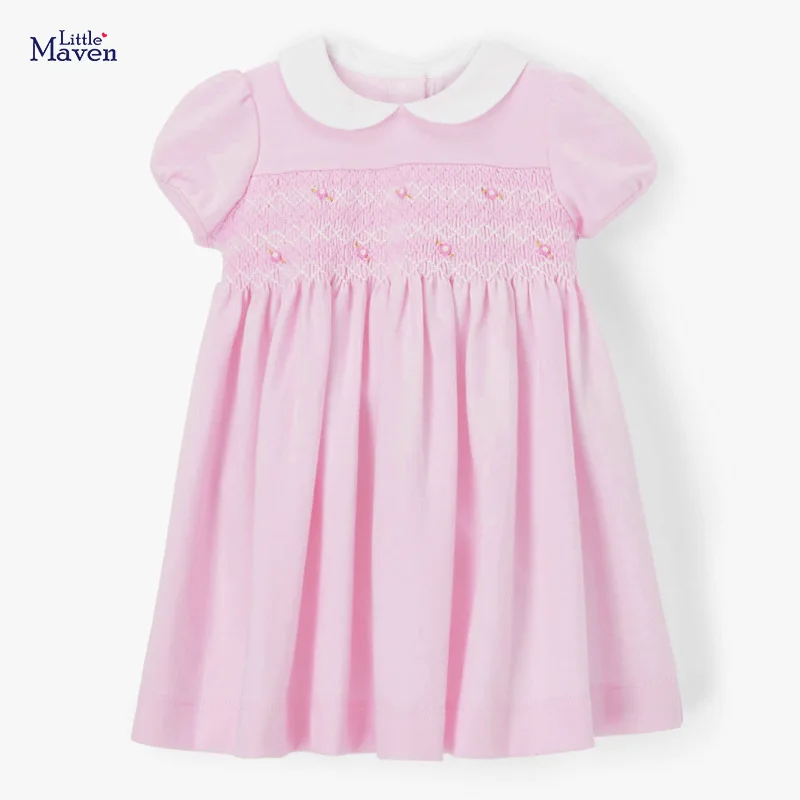 Little maven Dress for New Year 2024 Summer Vestidos for Girls Children’s Clothes Cotton Solid Color Pretty and Elegant Dress