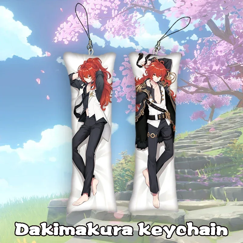 

Fashion4x12cm Dakimakura Keychain Double Sided Diluc Ragnvindr Mini Key Chain Hanging Ornament Phone Cute Gift