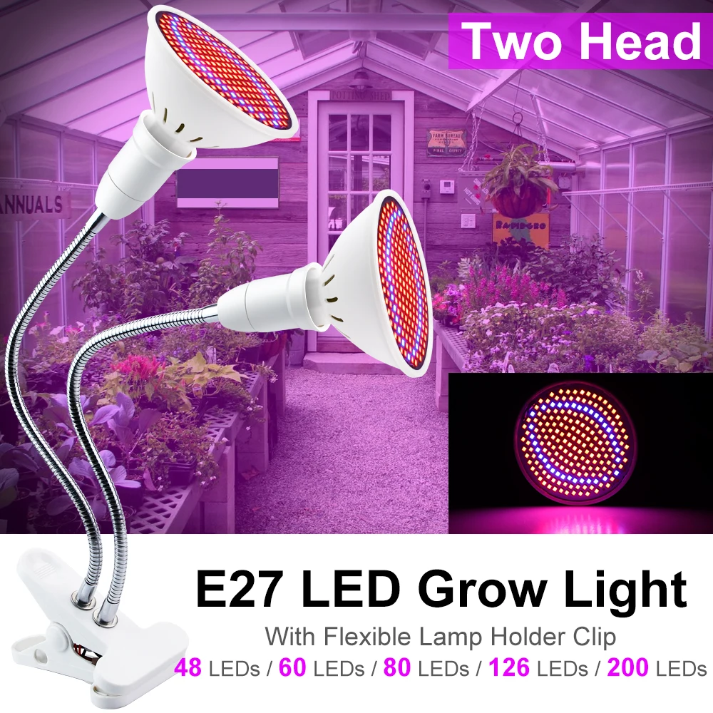 

Led Full Spectrum Phyto Lamp Desktop Clip LED Plant Growth Light E27 Grow Lamp EU Plug Indoor Greenhouse Plants Seedling Flower