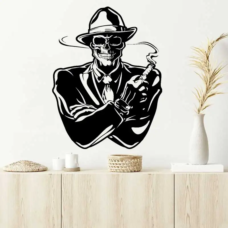 Mafia cigar skull vinyl wall sticker home bedroom living room shop window bar decoration stylish modern decal mural