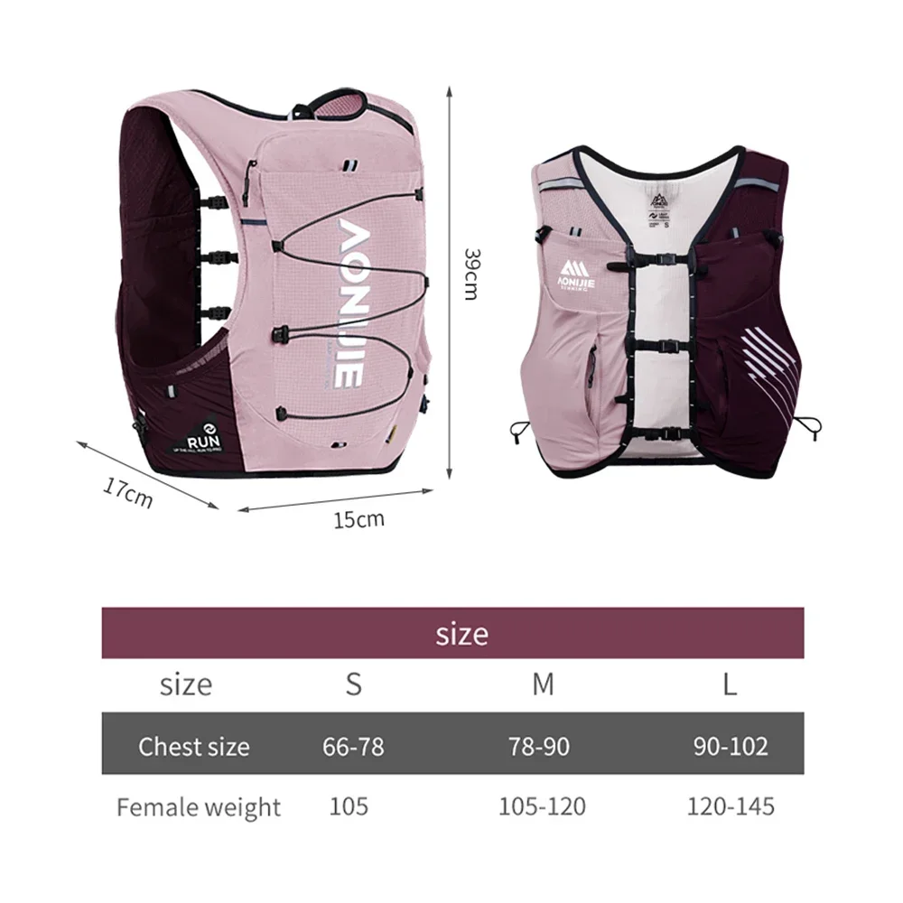 AONIJIE Pink New C9116 Hydration Vest Backpack 10L Fits 6.8 Inch Phones Lightweight Hydration Pack for Trail Run Race Marathon