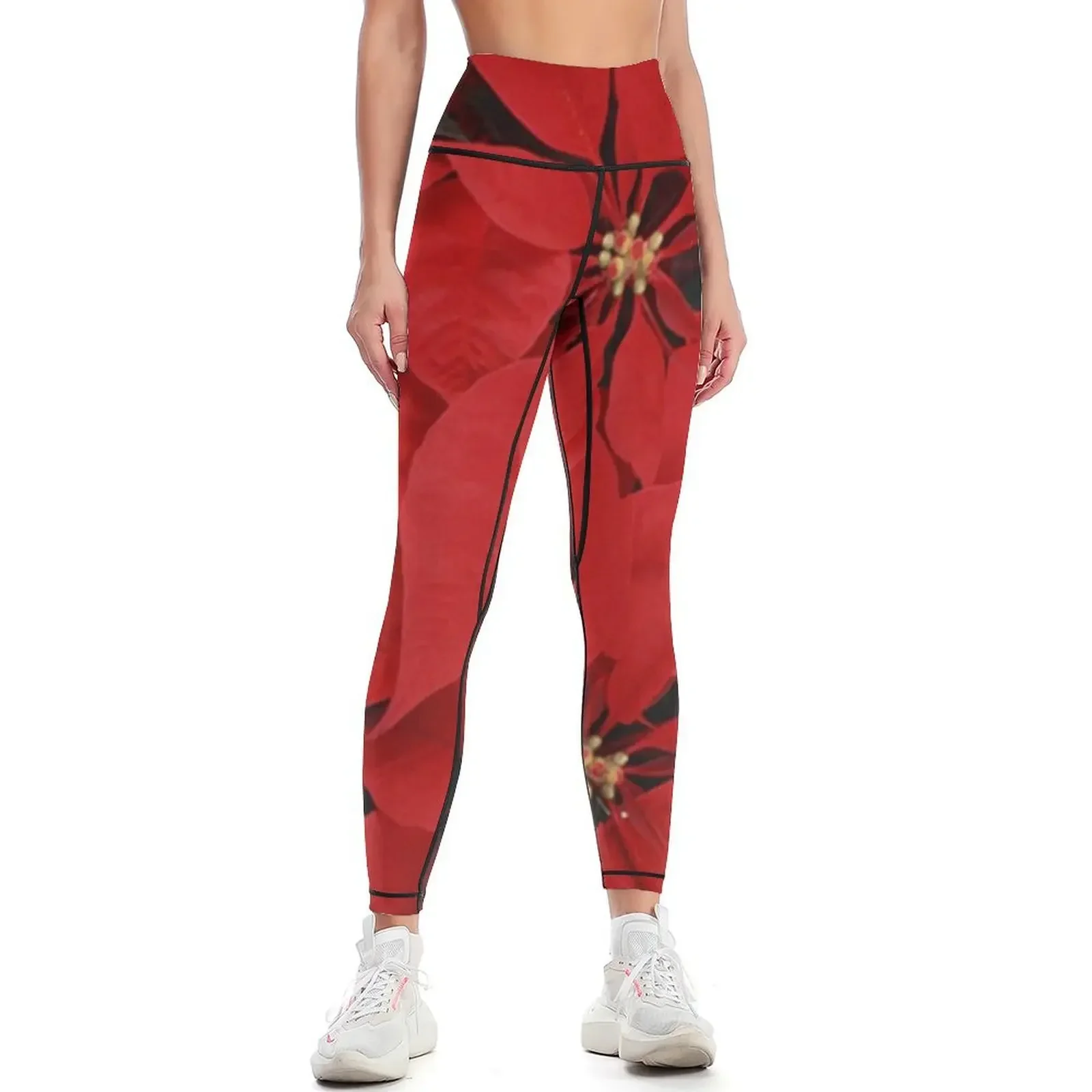 

Poinsettias for Christmas, holiday red Leggings Fitness woman sportswear for gym sports shirts gym Women's pants Womens Leggings