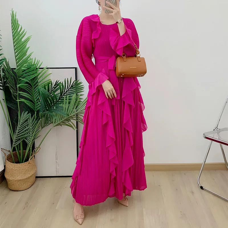 

Miyake Pleated Factory Outlet Women's Casual Style Irregular Dress Loose Plus Size Belt Fashion Personality Pleated Dress