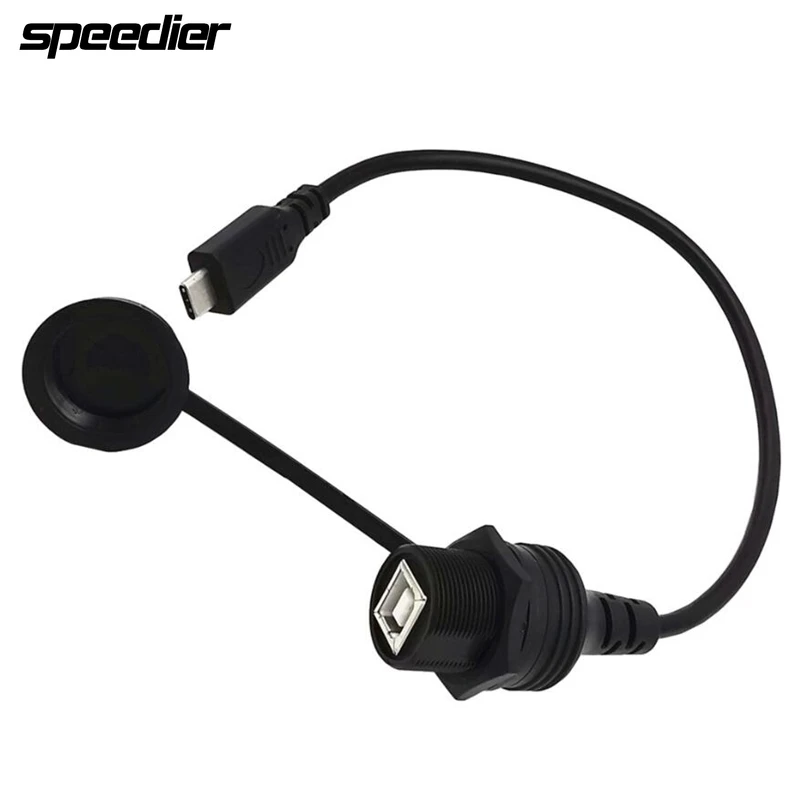 1FT Car Dash Flush Mount Type-C USB 3.1 Male to Type B Female OTG Data Cable with BF-CM Socket for Printer Installation Panel Ki
