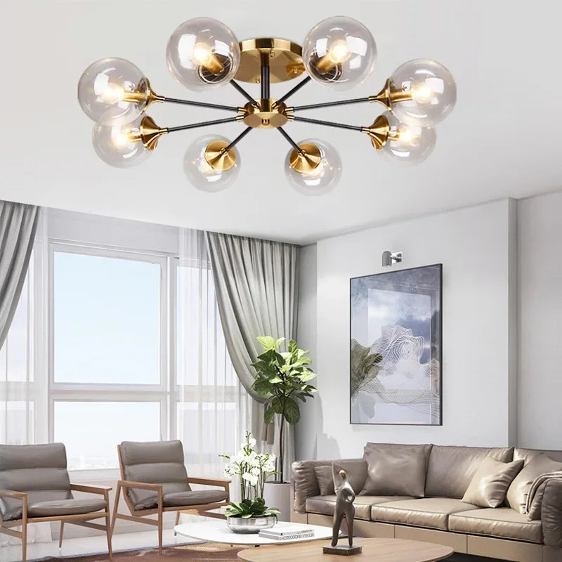 

Gold Home Deco Hanging Light Fixtures Modern Parlor LED Chandelier Smoke grey/Clear Glass Dining Room Bedroom Pendant Lamp