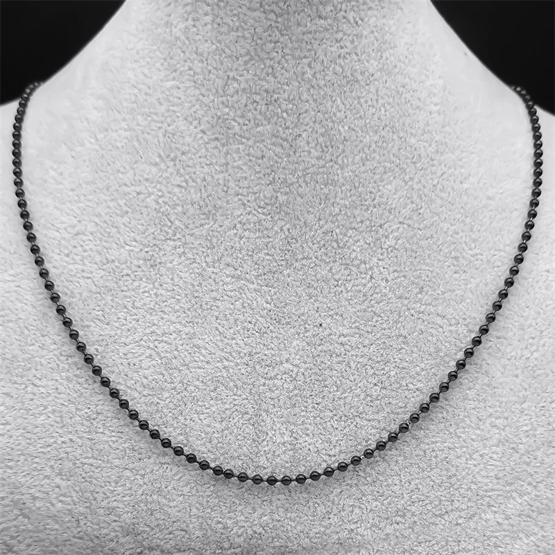 Länge 60 cm Kugelperlenkette Halskette für Damen Herren Edelstahl Gold Silber Schwarz Farbe Modeschmuck Accessoires Herstellung – Detail 7