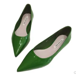 Ladies 2-48 Patent Leather Slip-ons Green Beige Pointy Toe Light Shoes For Women Promotion 2020 Simple Flats Spring Outdoor Cute