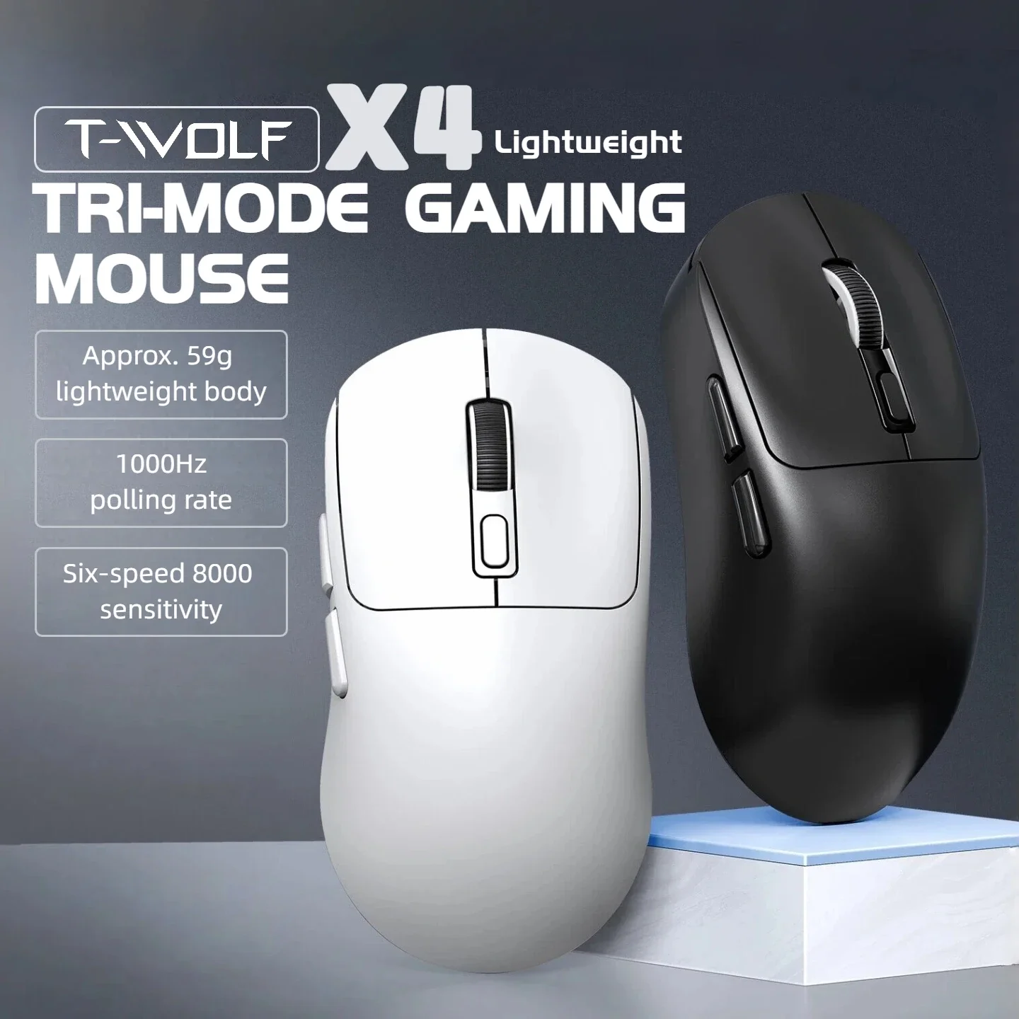 59g Ultra-Light Wireless Gaming Mouse Tri-mode 8000 DPI 1000Hz Rechargeable Ergonomic Mouse for PC Mac Laptop