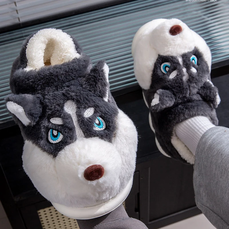

Зимние теплые женские тапочки-собачки с пушистым мехом, плюшевые, домашние, термостойкие, пушистые, мягкие, милые, уютные, для дома, плоские, в стиле хаски