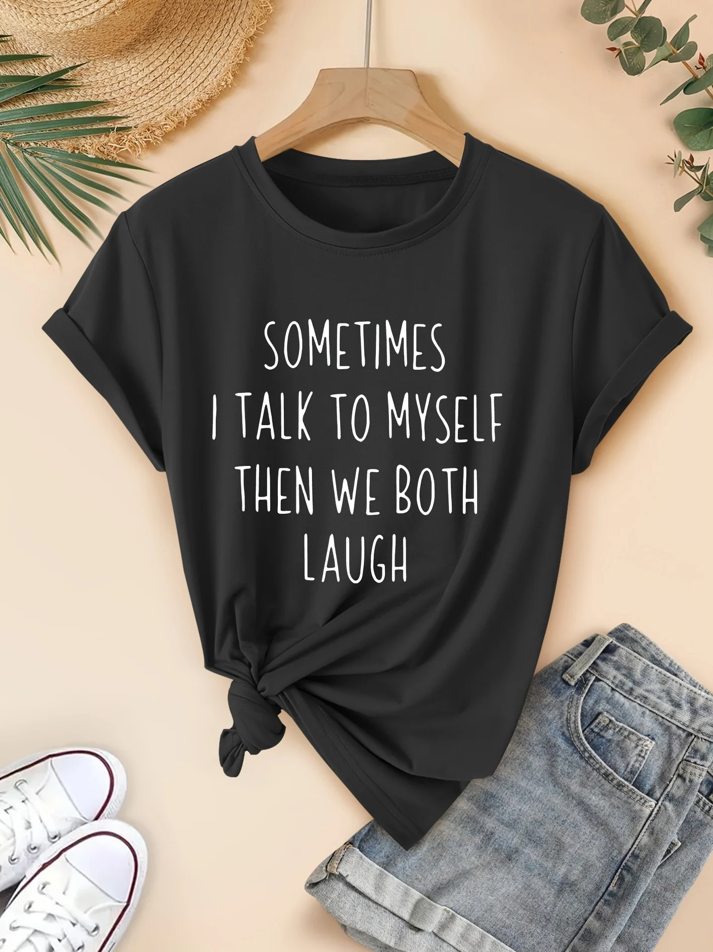 Self-deprecating quotes Printed T-shirt, fabric shot and breathable