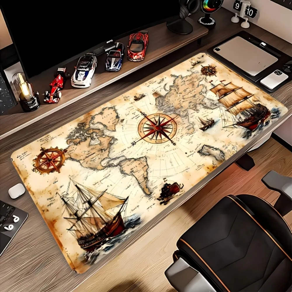 CIFBUY Large Mouse Pad Durable Stitched Desk Mat Anti Slip Rubber Gaming Office Table Mat Vintage Nautical Map Computer Pad
