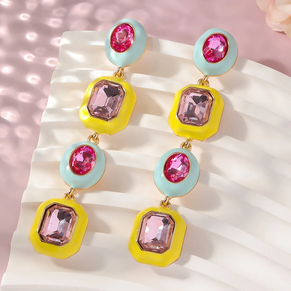 Irregular metal colored diamond combination earrings Colorful accessories Summer dopamine joy color series earrings