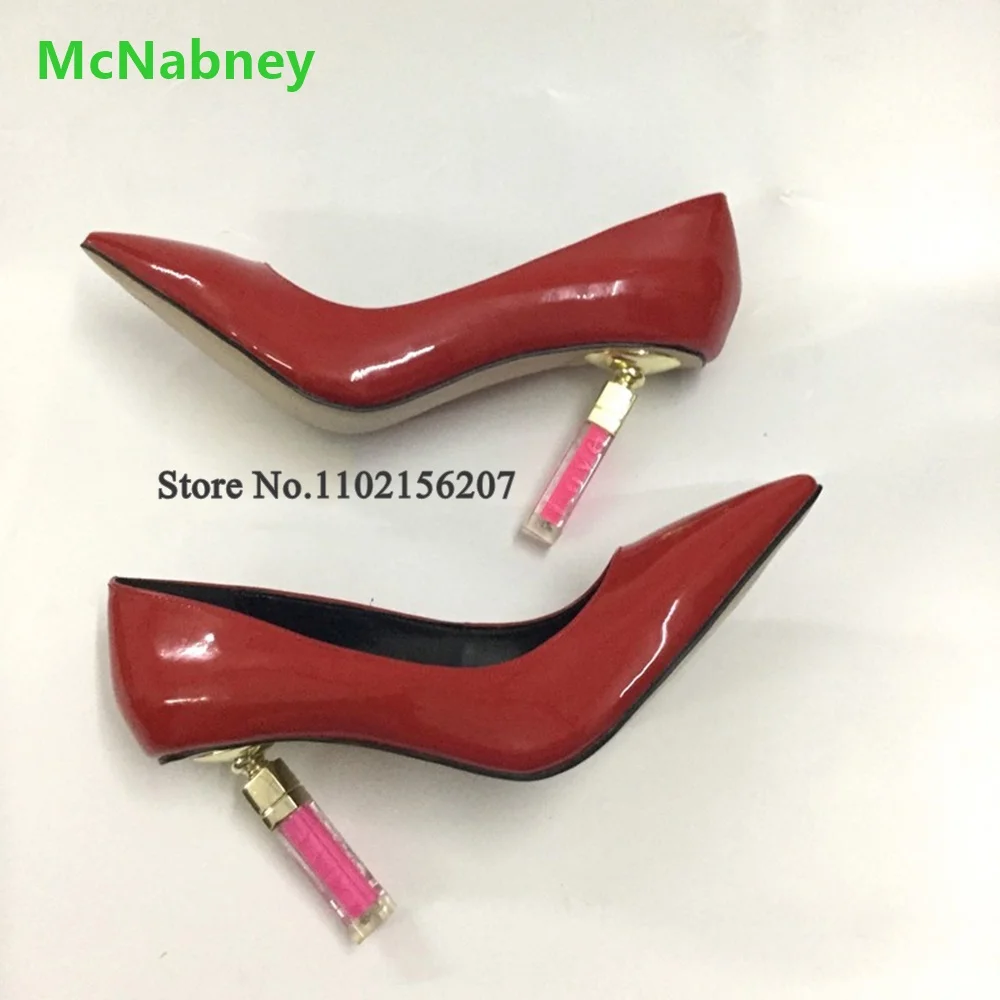 Lipstick Strange High Heel Pumps For Famale Women 2024 Pointed Toe Slip-on Shallow Patent Leather Handmade Elegant Dress Shoes