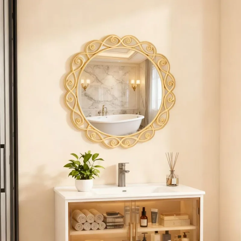 Modern Decoration Mirror Small Wavy Aesthetic Items Bathroom Nordic Funky Wall Mirror Circle Makeup Espelhos Home Decorations