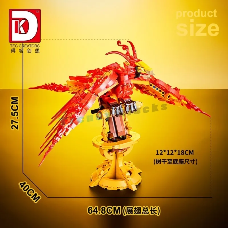 938PCS Fire Phoenix Building Block,Fly Divine Beast Mythology Animal Bird Wings Vivid Linkage Decor,Toys Birthday Christmas Gift