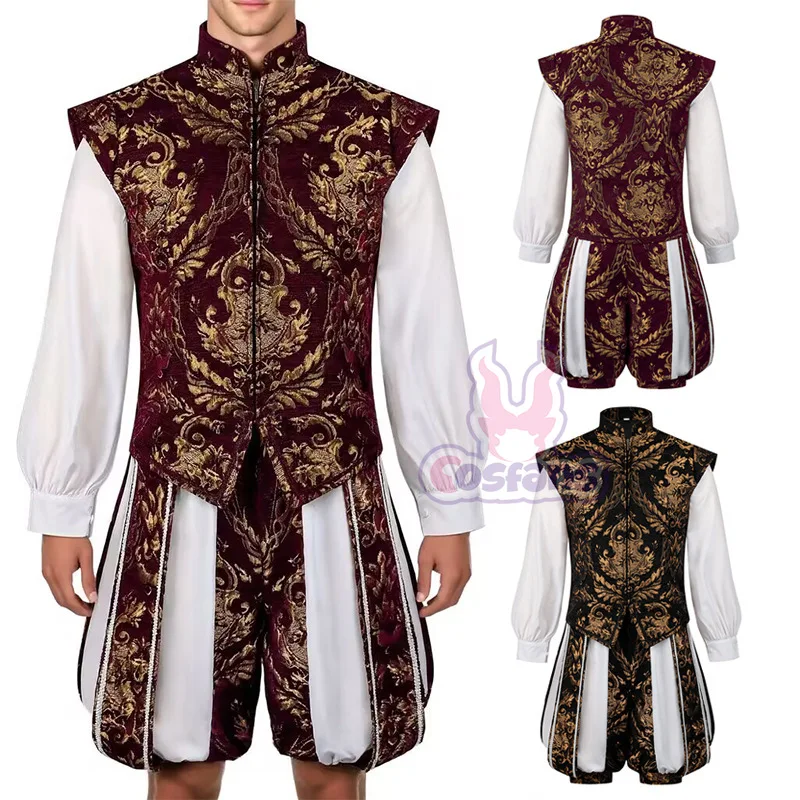 

15th Century Renaissance Tudor Elizabeth King Prince Cosplay Costume Outfits Vest With Pants Full Set Luxurious Embroidered Tudo