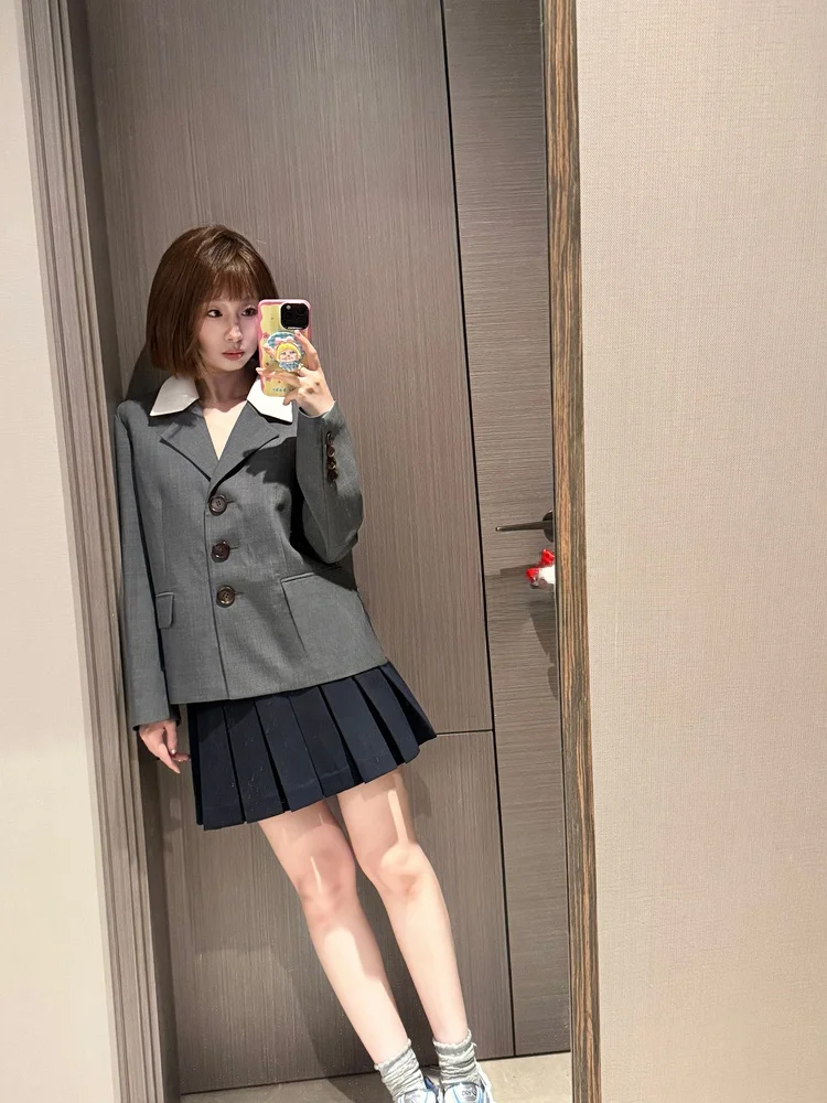 

UUTONG Женский костюм с длинным рукавом и отложным воротником, в стиле колор-блок, осенне-зимний, повседневный, модный, верхняя одежда