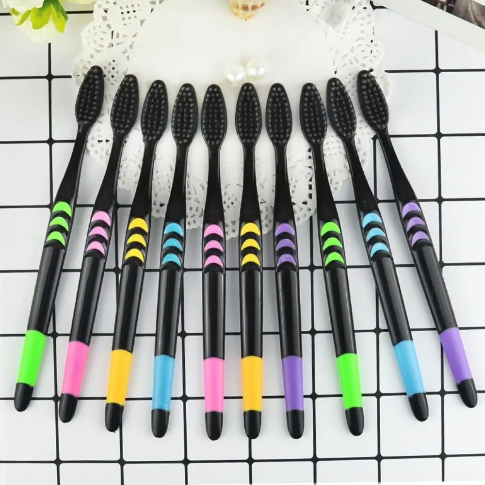

10Pcs Soft Bristle Manual Toothbrush Set Colorful Compact Head Cleaning Tooth Brush Black Hair Deep Cleaning Travel Toothbrushes