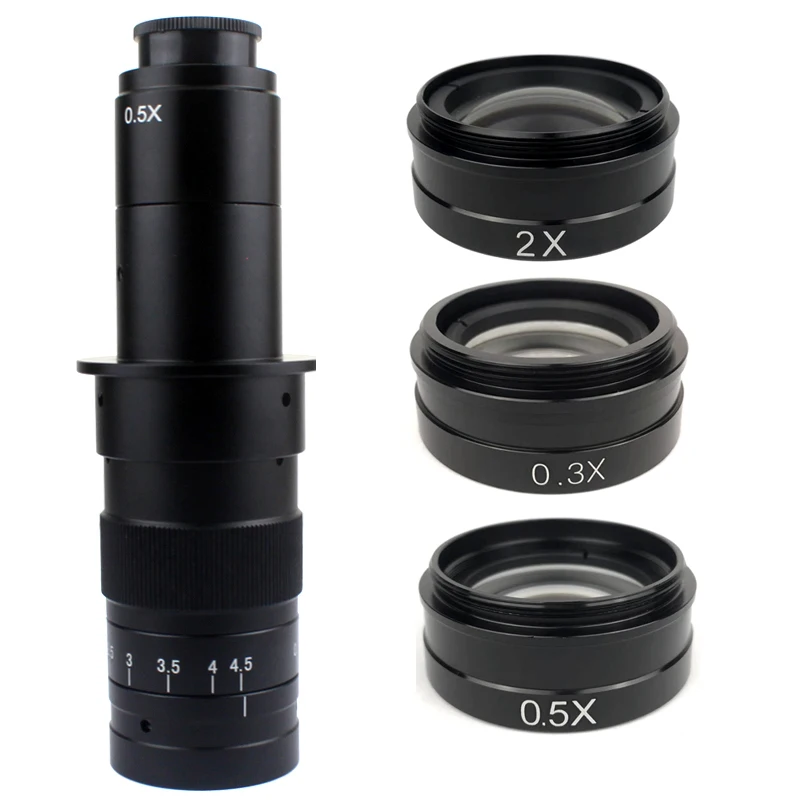 0.5X / 2.0X / 0.3X Barlow Auxiliary Objective Glass Lens For 10A 180X 300X C-MOUNT Lens Industry Video Microscope Camera