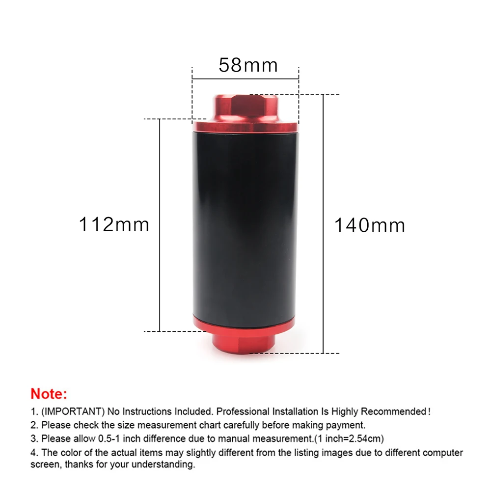 레이싱 인라인 연료 필터, AN10 AN8 AN6 장착 피팅 어댑터 포함, 58mm