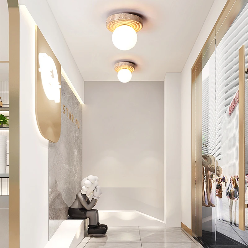 النمط الياباني الإبداعية الطبيعية مصباح السقف الصغيرة بسيط الأصفر الحجر الجيري شرفة الممر غرفة الديكور ضوء لون دافئ