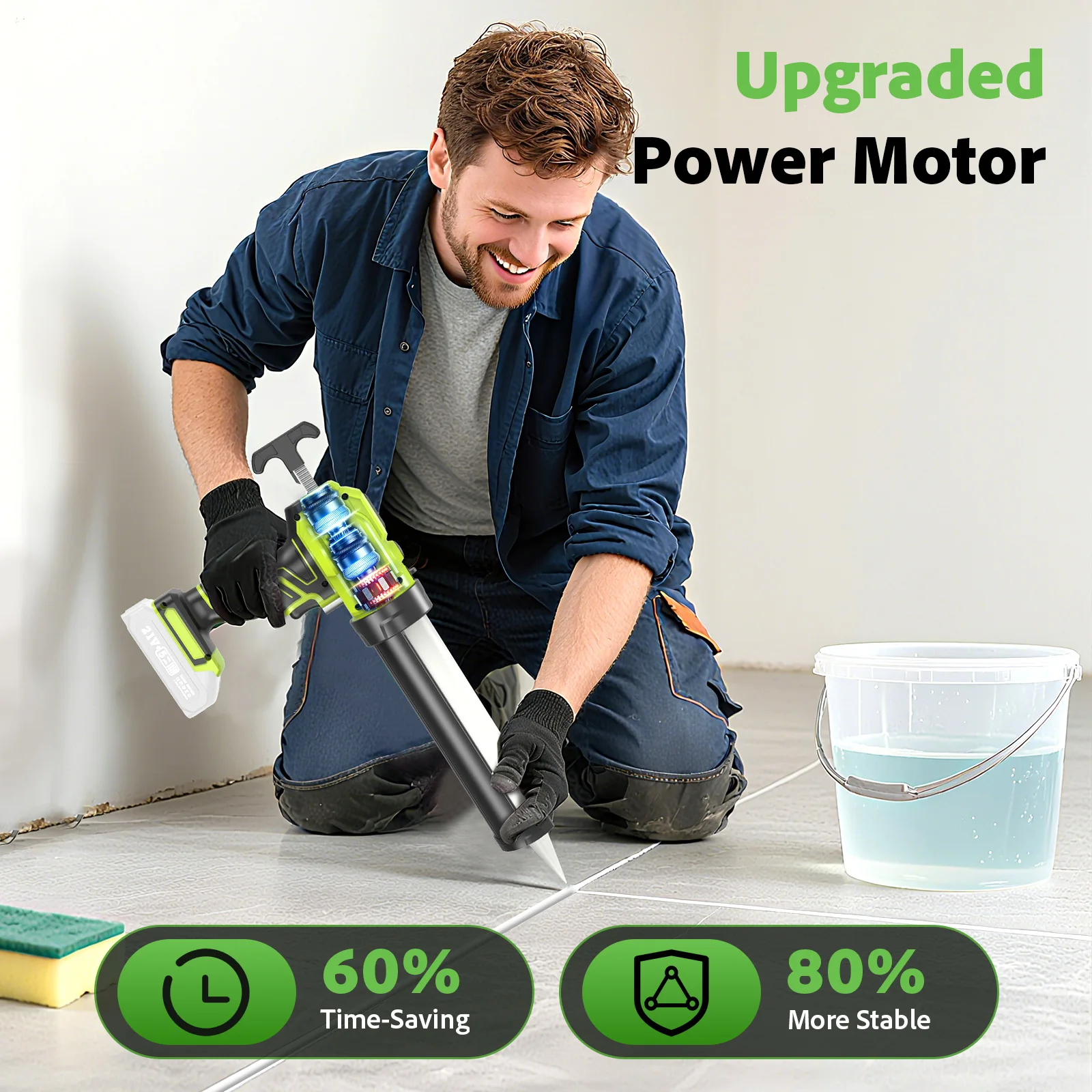 Taskstar TG140 No Drip 250KG 10 OZ Electric Caulking Gun Dripless Cordless with 1*2.0Ah Battery LED Light for Filling and Sealing For Makita Battery view 6