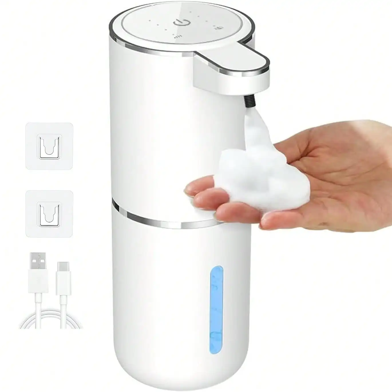 Halloween Christmas Essential New Automatic Sensor Soap Dispenser Cross-Border Hand Soap Dispenser Wall-Mounted Electric Sensor Foam Hand Washer Fashionable Design USB Rechargeable 380ml/400ml Capacity 4-Level Adjustable Foam