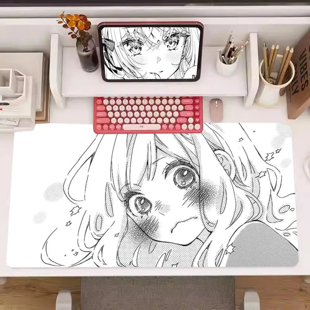Smiling Sweet Girl Esports Desk Mat Fresh Manga Style Large Size Non-Slip Wear-Resistant Desk Mat for Office Study Gaming
