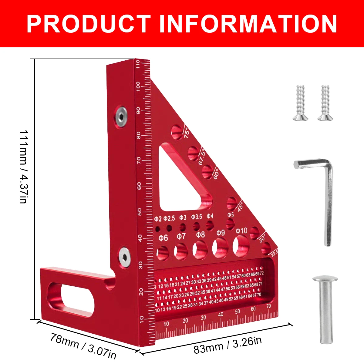 3D Multi-Angle Measuring Ruler, 45/90 Degree Right-Angle Protractor, High-Precision Layout Measuring Tool