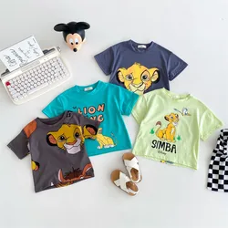 Lion Pattern Cartoon T-shirt For Boy Clothes 2024 New Summer Clothing Children Short Sleeve Tops Kids Tees Crewneck Tshirts 0-6Y