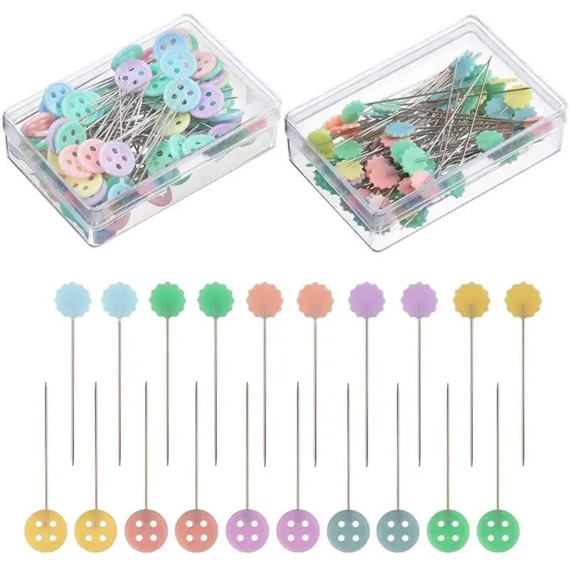 100Pcs Sewing Flowers Pin Flat Flower Bead Fixing Pin Home Stainless Steel Positioning Garment Needle Manual DIY Sewing Tool
