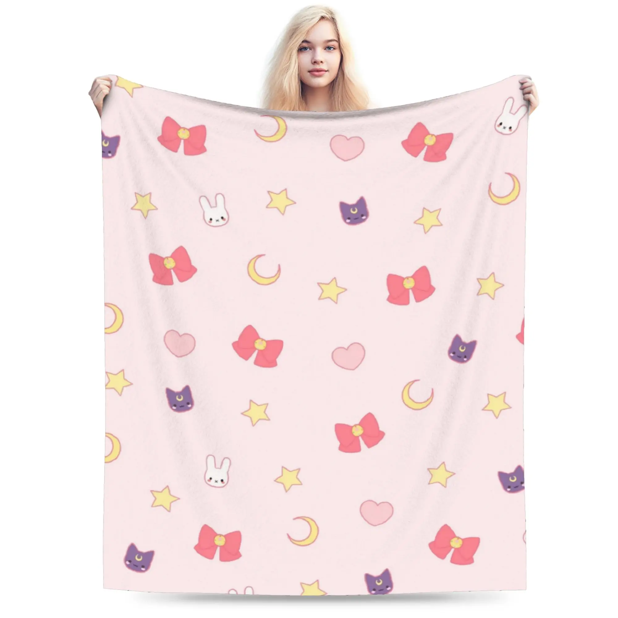 Sailors Moons Anime Blanket Fleece Print  Multi-function Warm Throw Blanket for Bedding Car Plush Thin Quilt
