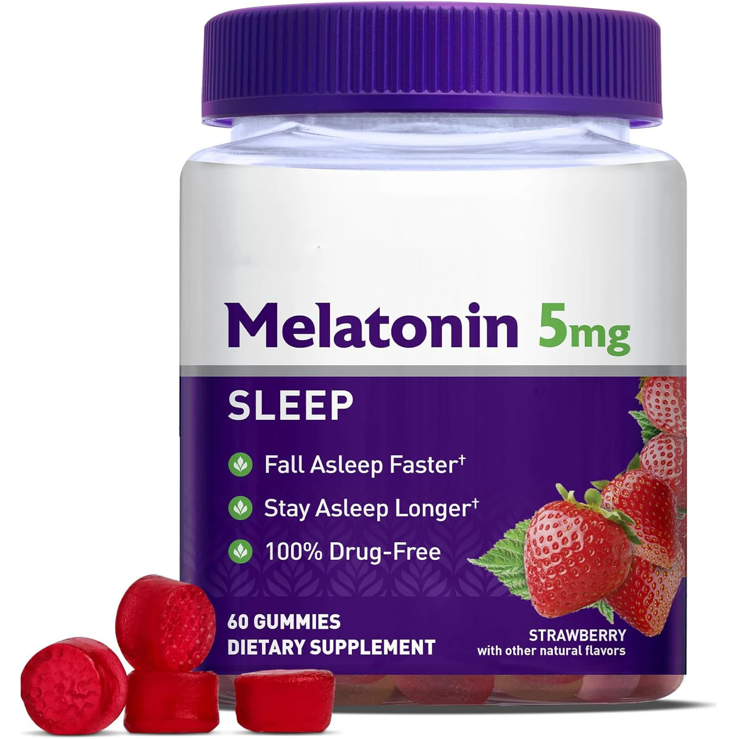 5mg Melatonin Gummies for Adults, Natural Strawberry Flavor Sleep Aid Gummy Dietary Supplement, 60 Sleep Gummies